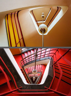 Stiegenhaus/Treppenhaus im Haus des Rundfunks in Berlin, Deutschland