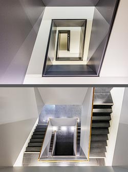 Stiegenhaus/Treppenhaus im Parkhaus Kö-Bogen APCOA in Düsseldorf, Deutschland