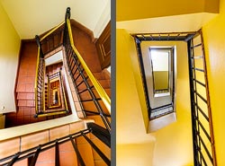 Stiegenhaus/Treppenhaus in der Hausbrauerei Zum Schlüssel in Düsseldorf, Deutschland