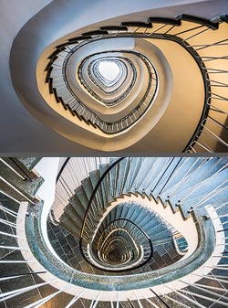 Stiegenhaus/Treppenhaus im Bürogebäude Kornmarkt Arkaden in Frankfurt am Main, Deutschland