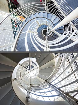 Stiegenhaus/Treppenhaus in der Universität Uni Mail in Genf, Schweiz