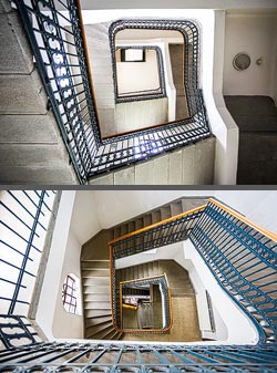 Stiegenhaus/Treppenhaus in der Großen Synagoge in Györ, Ungarn