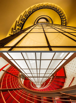 Stiegenhaus/Treppenhaus im Kontorhaus Slomanhaus in Hamburg, Deutschland