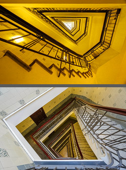 Stiegenhaus/Treppenhaus im Kontorhaus K&ouml;rnerhaus in Hamburg, Deutschland