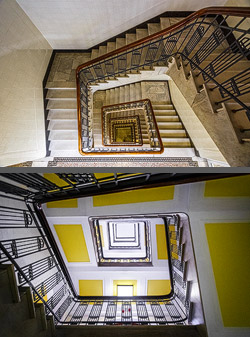 Stiegenhaus/Treppenhaus im Kontorhaus Pincon-Haus in Hamburg, Deutschland