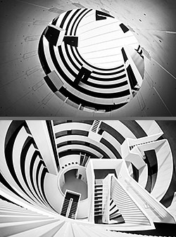 Stiegenhaus/Treppenhaus in der Wohnhausanlage Gemini Residence in Kopenhagen, D&auml;nemark