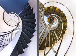 Stiegenhaus/Treppenhaus in der Buchhandlung Arnold Busck in Kopenhagen, D&auml;nemark