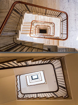 Stiegenhaus/Treppenhaus im Hotel CitizenM Rådhuspladsen in Kopenhagen, D&auml;nemark