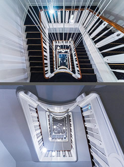 Stiegenhaus/Treppenhaus im Hotel Savoy in Kopenhagen, D&auml;nemark