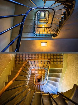 Stiegenhaus/Treppenhaus in einem Wohnhaus in Lausanne, Schweiz