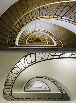 Stiegenhaus/Treppenhaus im St&auml;dtischen Hochhaus (Altes Technisches Rathaus) in München, Deutschland