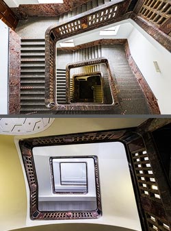 Stiegenhaus/Treppenhaus in der Ludwig-Maximilians-Universität LMU in München, Deutschland