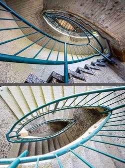 Stiegenhaus/Treppenhaus an einem öffentlichen Aufgang in Steyr, Österreich