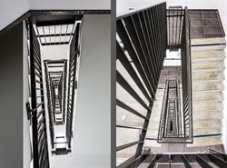 Stiegenhaus/Treppenhaus im Holzhochhaus Hoho in Wien, &Ouml;sterreich