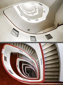 Stiegenhaus/Treppenhaus in der Wohnhausanlage Bielerhof in Wien, &Ouml;sterreich