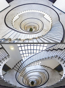 Stiegenhaus/Treppenhaus in einem Bürogebäude in Zürich, Schweiz