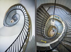 Stiegenhaus/Treppenhaus im Volkshaus in Zürich, Schweiz