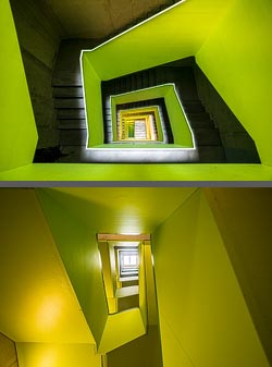 Stiegenhaus/Treppenhaus im Wohnhaus Genossenschaft Kalkbreite in Zürich, Schweiz