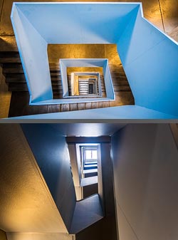 Stiegenhaus/Treppenhaus im Wohnhaus Genossenschaft Kalkbreite in Zürich, Schweiz