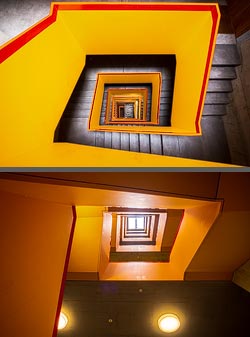 Stiegenhaus/Treppenhaus im Wohnhaus Genossenschaft Kalkbreite in Zürich, Schweiz