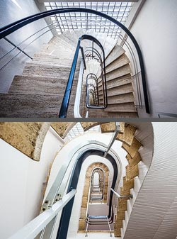 Stiegenhaus/Treppenhaus in einem Bürogebäude in Zürich, Schweiz