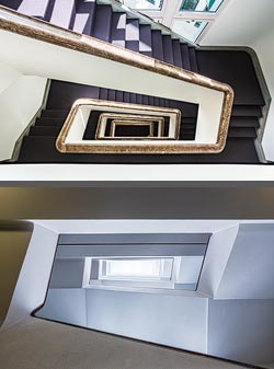 Stiegenhaus/Treppenhaus im Bürogebäude Handelshof in Zürich, Schweiz